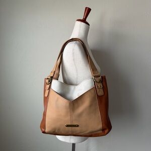 Relic BrownTote Purse Handbag Shoulder Bag Double Straps Tan Brown Cream